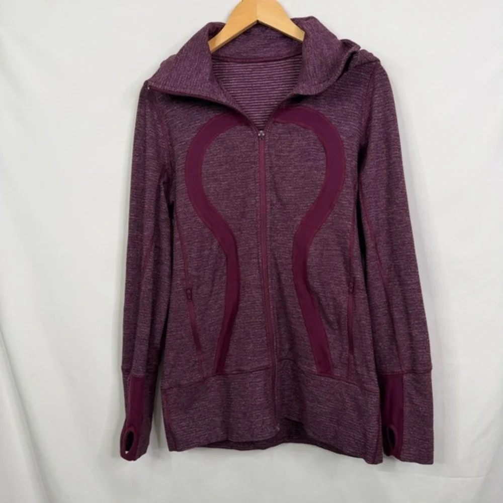 Lululemon Stride Hoodie Jacket Mini Check Pique Heathered Plum Size 8‎